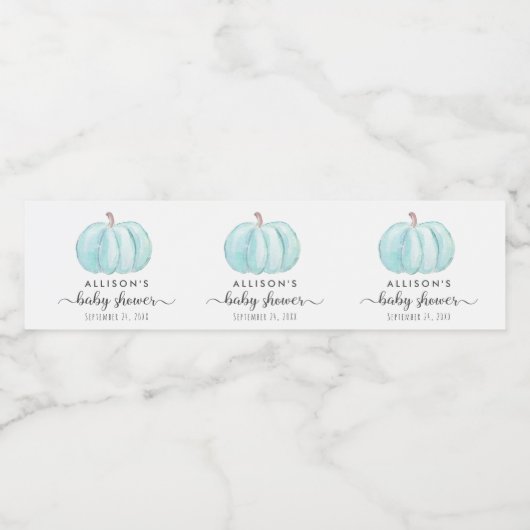 Étiquette Pour Bouteilles D'eau Aquarelle Citrouille minimale mignonne bébé garçon (Étiquettes simples)