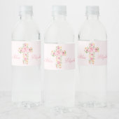 Étiquette Pour Bouteilles D'eau Aquarelle Croix rose Fleur première communion (Bouteilles)