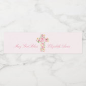 Étiquette Pour Bouteilles D'eau Aquarelle Croix rose Fleur première communion (Étiquettes simples)