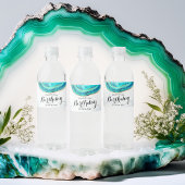 Étiquette Pour Bouteilles D'eau Aquarelle de fête d'anniversaire Turquoise et Gold