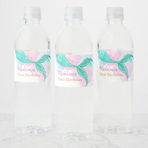 Étiquette Pour Bouteilles D'eau Aquarelle de la queue de sirène Turquoise verte fi