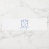 Étiquette Pour Bouteilles D'eau Aquarelle Designer Blue Monogram Crest (Étiquettes simples)