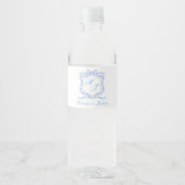 Étiquette Pour Bouteilles D'eau Aquarelle Designer Blue Monogram Crest (Devant)