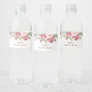 Étiquette Pour Bouteilles D'eau Aquarelle d'or Blush Rose floral