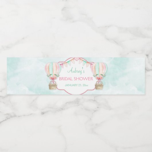 Étiquette Pour Bouteilles D'eau Aquarelle Hot Air Ballotte Mint Rose Peach (Étiquettes simples)