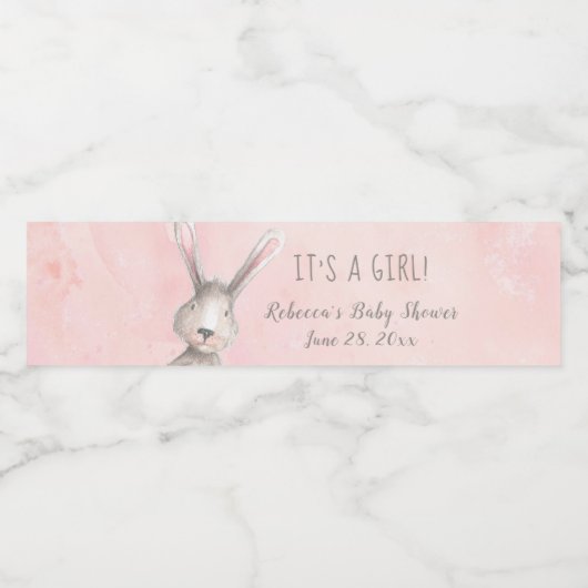 Étiquette Pour Bouteilles D'eau Aquarelle Lapin Lapin C'est une fille coutume (Étiquettes simples)