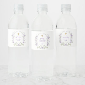 Étiquette Pour Bouteilles D'eau Aquarelle Lilac Fleurs Arc Première communion