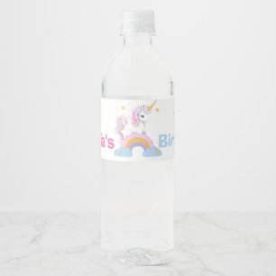 Étiquette Pour Bouteilles D'eau Aquarelle magique mignonne Rainbow Unicorn Anniver