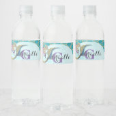 Étiquette Pour Bouteilles D'eau Aquarelle mignonne de sirène Monogramme Turquoise  (Bouteilles)