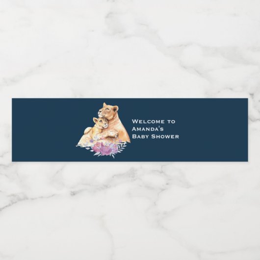 Étiquette Pour Bouteilles D'eau Aquarelle mignonne Mère Lion & Cube Bienvenue (Étiquettes simples)