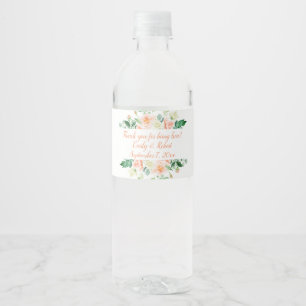 Étiquette Pour Bouteilles D'eau Aquarelle Pêche Rose et bouteille de vin vert