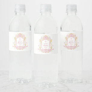 Étiquette Pour Bouteilles D'eau Aquarelle Rose Crest Baptême