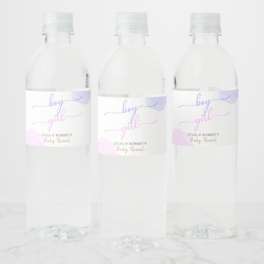 Étiquette Pour Bouteilles D'eau Aquarelle rose et bleu Or Script Révélation de gen (Bouteilles)