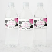 Étiquette Pour Bouteilles D'eau Aquarelle rose Roses et rayures (Bouteilles)