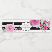 Étiquette Pour Bouteilles D'eau Aquarelle rose Roses et rayures (Étiquettes simples)