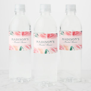 Étiquette Pour Bouteilles D'eau Aquarelle rose vert Fête des mariées florale
