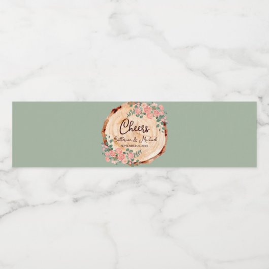 Étiquette Pour Bouteilles D'eau Aquarelle rustique Bois Slice Sage Vert (Étiquettes simples)