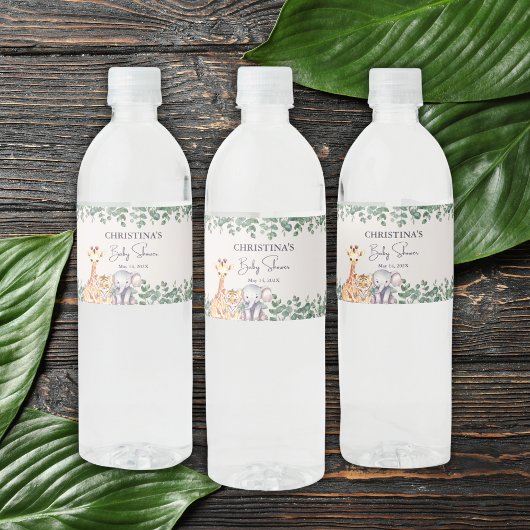 Étiquette Pour Bouteilles D'eau Aquarelle Safari Animaux Baby shower Merci