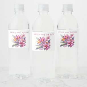 Étiquette Pour Bouteilles D'eau Aquarelle Tropical Bliss-Mariage