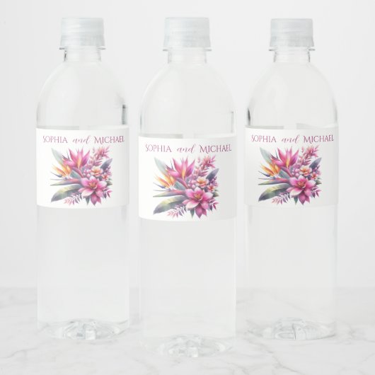 Étiquette Pour Bouteilles D'eau Aquarelle Tropical Bliss-Mariage (Bouteilles)