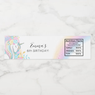 Étiquette Pour Bouteilles D'eau Aquarelle Unicorn Magical Day Girl'Anniversaire Wa