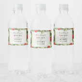 Étiquette Pour Bouteilles D'eau Aquarelle Vert Rouge Classique Mariage élégant (Bouteilles)