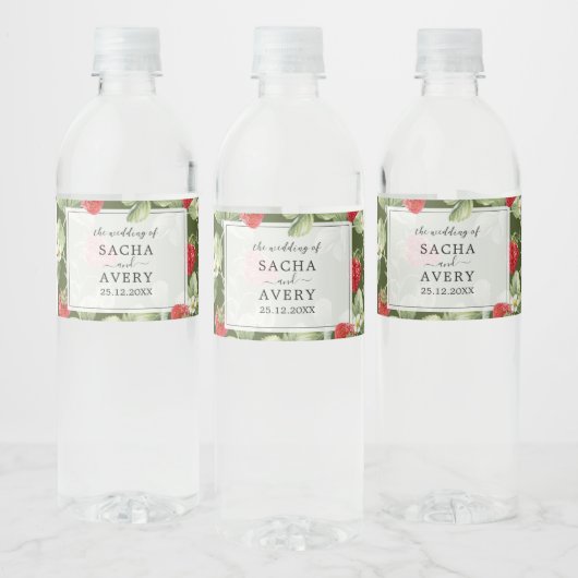 Étiquette Pour Bouteilles D'eau Aquarelle Vert Rouge Classique Mariage élégant (Bouteilles)