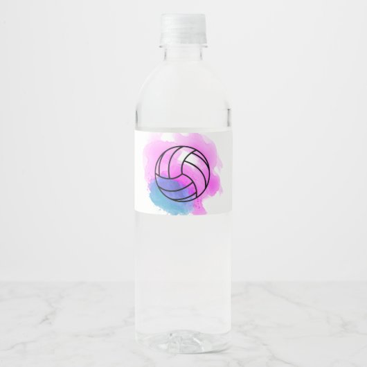 Étiquette Pour Bouteilles D'eau Aquarelle volleyball (Devant)