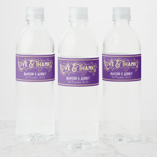 Étiquette Pour Bouteilles D'eau Art Déco Mariage Love & Thanks Gold Purple Favoris