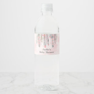 Étiquette Pour Bouteilles D'eau Attrape-rêve Rose Gris Plumes Bohème