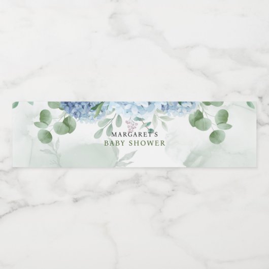 Étiquette Pour Bouteilles D'eau Baby shower bleu hydrangée (Étiquettes simples)
