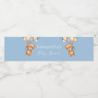 Étiquette Pour Bouteilles D'eau Baby shower Bleu Ours Teddy