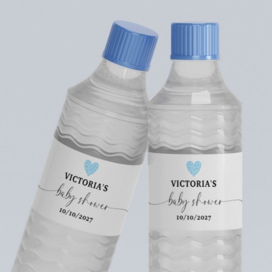 Étiquette Pour Bouteilles D'eau Baby shower Blue Heart