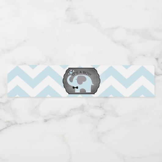 Étiquette Pour Bouteilles D'eau Baby shower Chevron cravate bleu éléphant (Étiquettes simples)