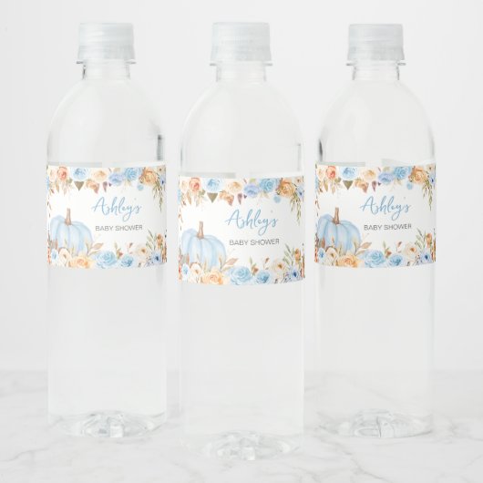 Étiquette Pour Bouteilles D'eau Baby shower Citrouille Floral bleu (Bouteilles)
