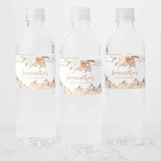 Étiquette Pour Bouteilles D'eau Baby shower Citrouille floral Boho (Bouteilles)