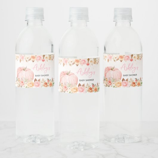 Étiquette Pour Bouteilles D'eau Baby shower Citrouille rose automne (Bouteilles)