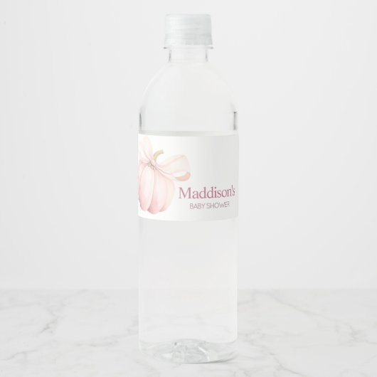 Étiquette Pour Bouteilles D'eau Baby shower Coquette Citrouille rose (Devant)
