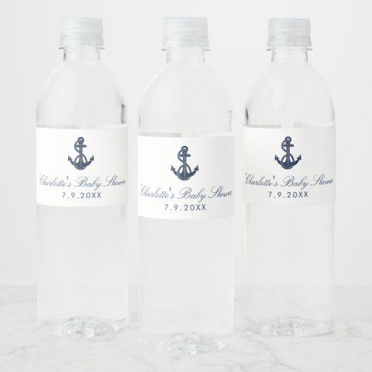 Étiquette Pour Bouteilles D'eau Baby shower d'Ancre bleu marine (Bouteilles)
