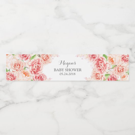 Étiquette Pour Bouteilles D'eau Baby shower d'aquarelle rose blanc (Étiquettes simples)