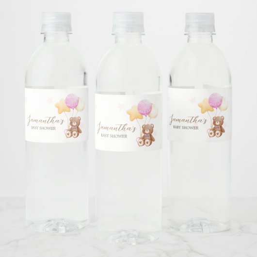 Étiquette Pour Bouteilles D'eau Baby shower de ballon d'ours rose (Bouteilles)