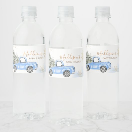 Étiquette Pour Bouteilles D'eau Baby shower de camion bleu d'hiver (Bouteilles)