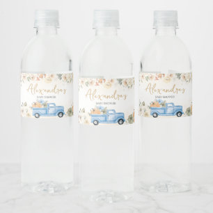 Étiquette Pour Bouteilles D'eau Baby shower de camion bleu petit Citrouille