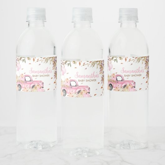Étiquette Pour Bouteilles D'eau Baby shower de camion rose citrouille (Bouteilles)