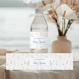 Étiquette Pour Bouteilles D'eau Baby shower de Fleur sauvage de boue bleue à oie s