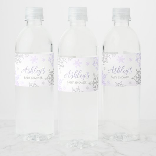 Étiquette Pour Bouteilles D'eau Baby shower de flocon de neige pourpre (Bouteilles)