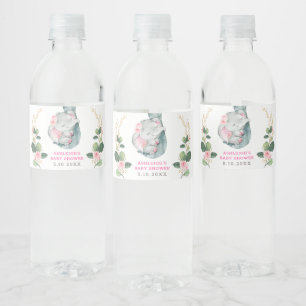Étiquette Pour Bouteilles D'eau Baby shower de l'éléphant Floral d'or rose