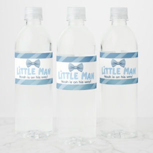 Étiquette Pour Bouteilles D'eau Baby shower de Little Man à rayures bleues