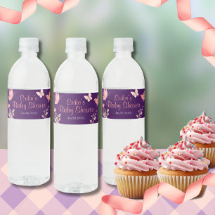 Étiquette Pour Bouteilles D'eau Baby shower de papillons floraux rose moderne