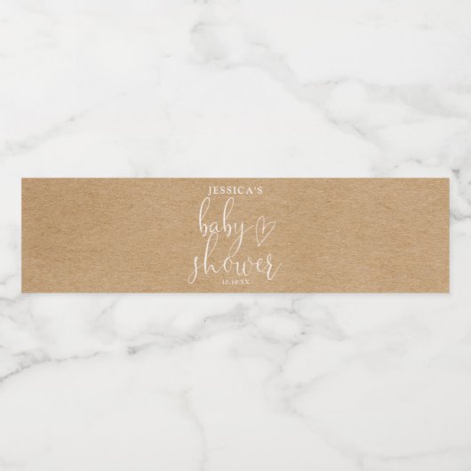 Étiquette Pour Bouteilles D'eau Baby shower de script rustique Kraft (Étiquettes simples)